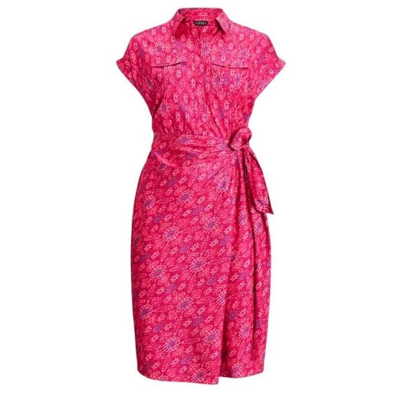 Lauren Ralph Lauren Geo-Print Shantung Tie-Waist Dress Size 2 NWT - Picture 1 of 9